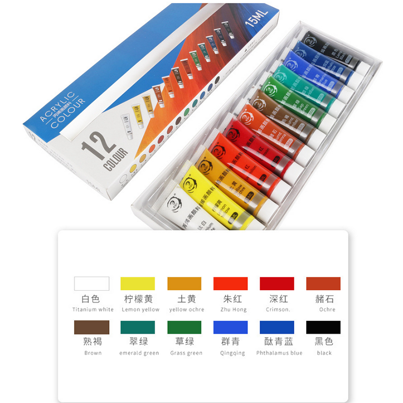 Acrylic Paint Set of 12/24 Colors Painting Supplies 15ml Tube Non-Toxic Acrylic Paints for Beginners and Professional Artists
